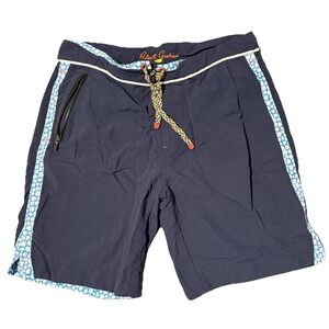 Robert Graham Board Shorts Swim Trunks Mens 34x9 Blue Mesh Lined Zip Pocket